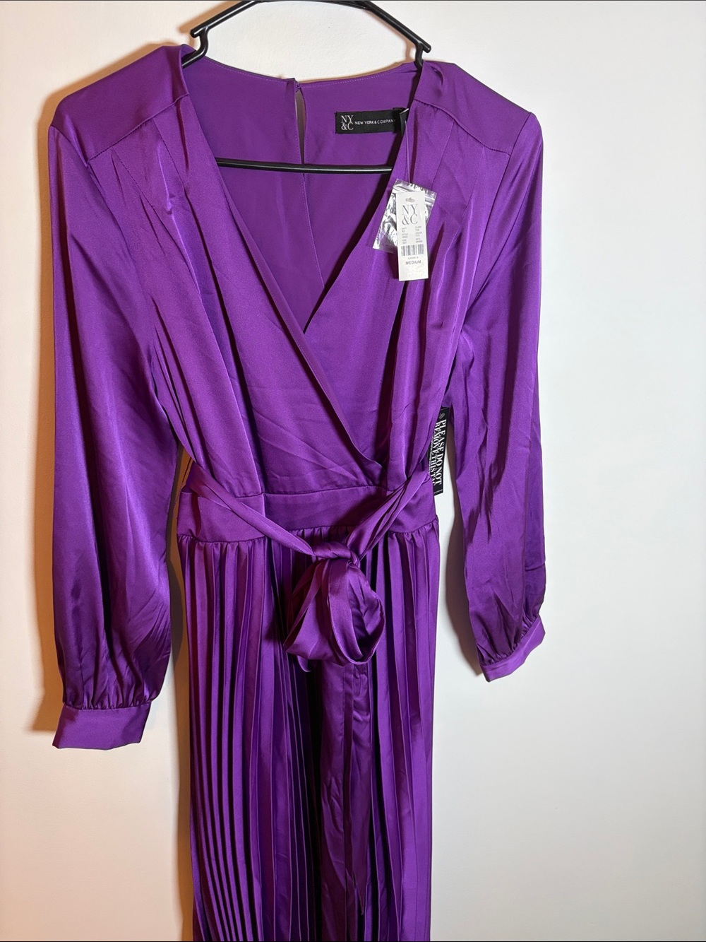 New York & Company Vibrant Purple Wrap Midi Dress